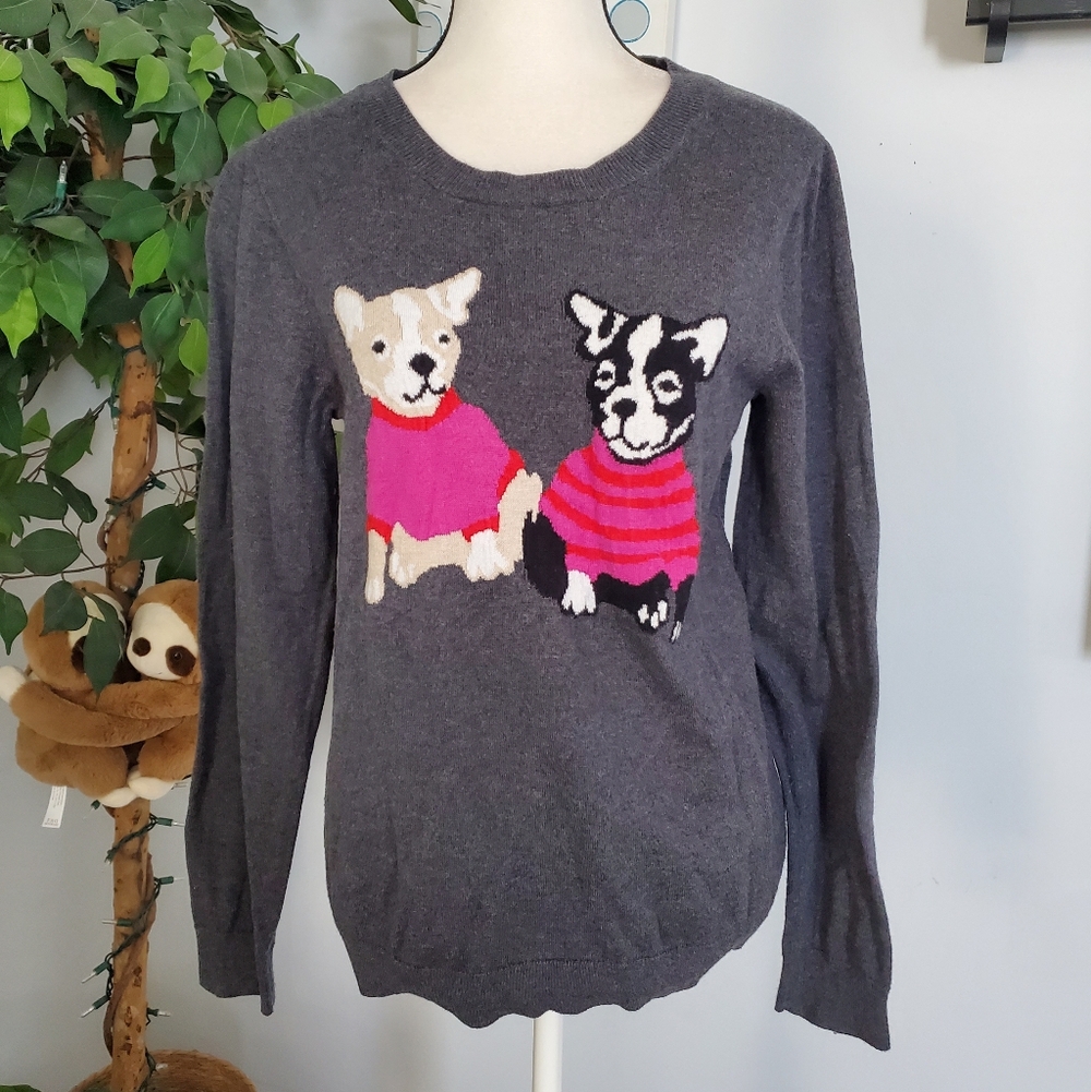 J. CREW MERCANTILE Merino Wool Blend French Bulldog Sweater L